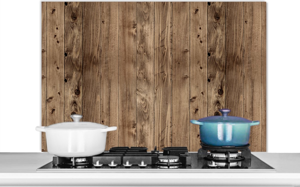 Spatscherm keuken 100x65 cm - Kookplaat achterwand Eikenhout - Patronen - Planken - Muurbeschermer - Spatwand fornuis - Hoogwaardig aluminium