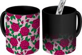 Magische Mok - Foto op Warmte Mokken - Koffiemok - Bloemen - Roos - Roze - Patronen - Magic Mok - Beker - 350 ML - Theemok