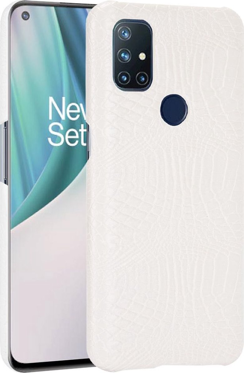 Mobigear Hoesje geschikt voor OnePlus Nord N10 5G Telefoonhoesje Hardcase | Mobigear Croco Backcover | Nord N10 5G Case | Back Cover - Wit