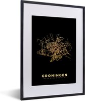 Fotolijst incl. Poster - Plattegrond - Groningen - Stadskaart - Kaart - 30x40 cm - Posterlijst