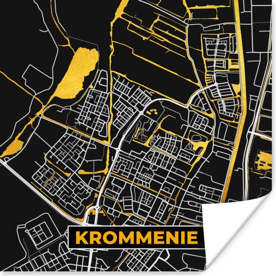 Poster Plattegrond - Krommenie - Kaart - Goud - Stadskaart - 50x50 cm