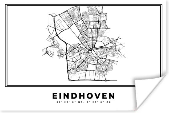 Poster Stadskaart – Zwart Wit - Kaart – Eindhoven – Nederland – Plattegrond - 30x20 cm