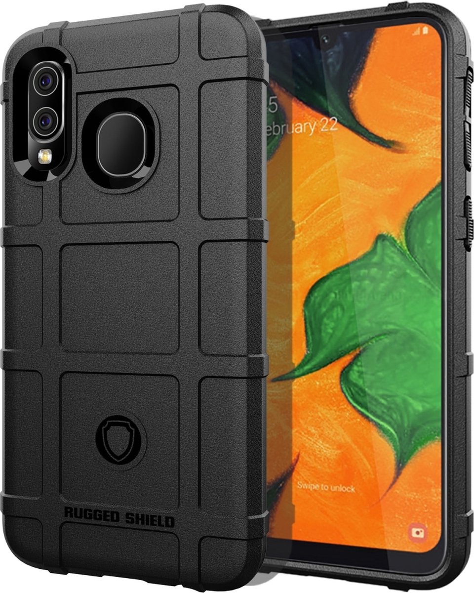 Mobigear Hoesje geschikt voor Samsung Galaxy A40 Telefoonhoesje Flexibel TPU | Mobigear Rugged Shield Backcover Shockproof | Schokbestendig Galaxy A40 Telefoonhoesje | Anti Shock Proof - Zwart