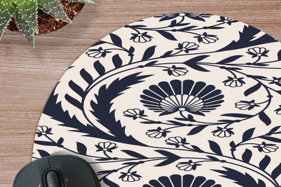 Muismat rond 30x30 cm - Mousepad Patroon - Bloem - Zwart - Ronde muismatten
