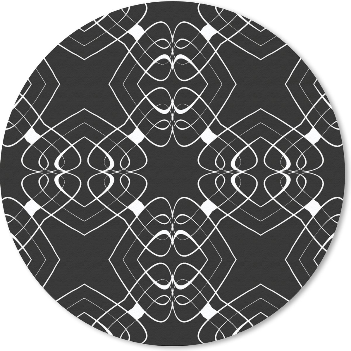 Muismat rond 50x50 cm - Mousepad Patroon - Lijn - Zwart Wit - Ronde muismatten