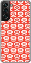 Geschikt voor Samsung Galaxy S22 hoesje - Bloemen - Patroon - Rood - Siliconen Telefoonhoesje