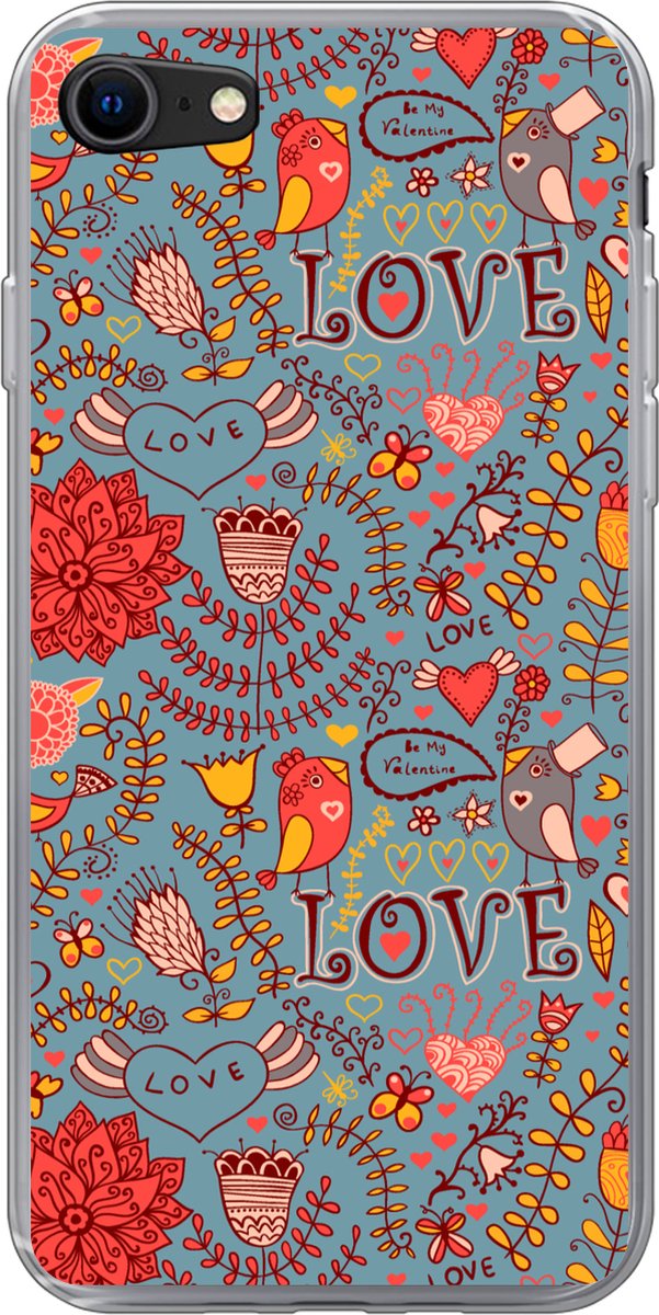 Telefoonhoesje Geschikt voor iPhone SE 2020 hoesje - Meisje - Vogel - Liefde - Patronen - Girl - Kids - Kinderen - Siliconen Telefoonhoesje Telefoonhoesje