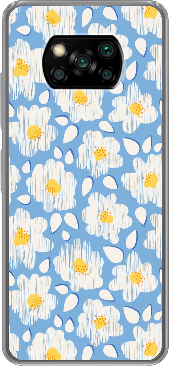 Telefoonhoesje Geschikt voor Xiaomi Geschikt voor Poco X3 NFC hoesje - Meiden - Bloemen - Blauw - Patronen - Girl - Kids - Kinderen - Kind - Siliconen Telefoonhoesje Telefoonhoesje