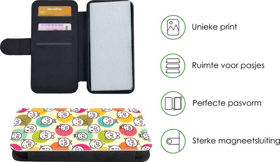 Telefoonhoesje Geschikt voor iPhone 13 telefoonhoesje - Meisjes - Kat - Kroon - Patronen - Girl - Kids - Kinderen - Met vakjes - Wallet case met magneetsluiting