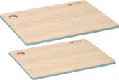 Set de 2x planches à découper bord vert en bois de bambou - 23 x 30 cm et 28 x 38 cm