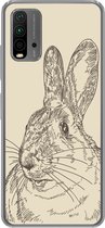 Geschikt voor Xiaomi Redmi 9T hoesje - Vintage illustratie van een konijn - Siliconen Telefoonhoesje