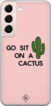 Samsung S22 hoesje siliconen - Go sit on a cactus | Samsung Galaxy S22 case | Roze | TPU backcover transparant
