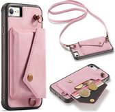 iPhone SE 2022 Casemania Hoesje Pale Pink - Luxe Back Cover met Koord - Wallet Case - Pasjeshouder