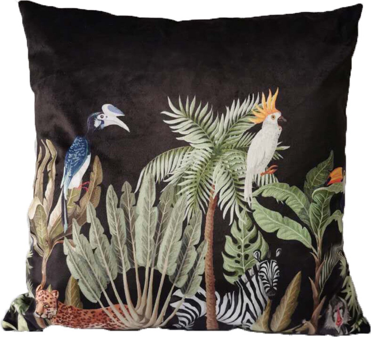 Mars & More Sierkussen - Fluweel Jungle Kaketoe - Multicolor - 45 Cm X 45 Cm