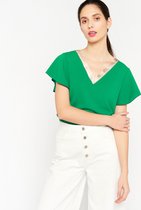 LOLALIZA T-shirt met V-hals - Groen - Maat S