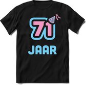 71 Jaar Feest kado T-Shirt Heren / Dames - Perfect Verjaardag Cadeau Shirt - Licht Blauw / Licht Roze - Maat M