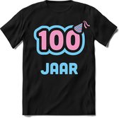 100 Jaar Feest kado T-Shirt Heren / Dames - Perfect Verjaardag Cadeau Shirt - Licht Blauw / Licht Roze - Maat 3XL