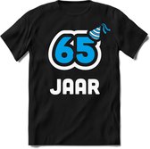 65 Jaar Feest kado T-Shirt Heren / Dames - Perfect Verjaardag Cadeau Shirt - Wit / Blauw - Maat S