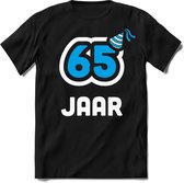 65 Jaar Feest kado T-Shirt Heren / Dames - Perfect Verjaardag Cadeau Shirt - Wit / Blauw - Maat XXL