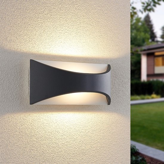 Lindby - LED wandlamp buiten - 1licht - aluminium, kunststof - H: 12 cm - donkergrijs - Inclusief lichtbron