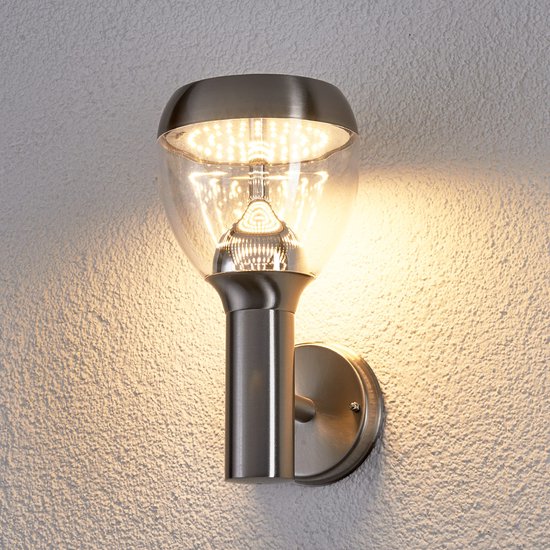 Lindby - LED wandlamp buiten - 1licht - roestvrij staal, kunststof - H: 28.7 cm - roestvrij staal, transparant - Inclusief lichtbron