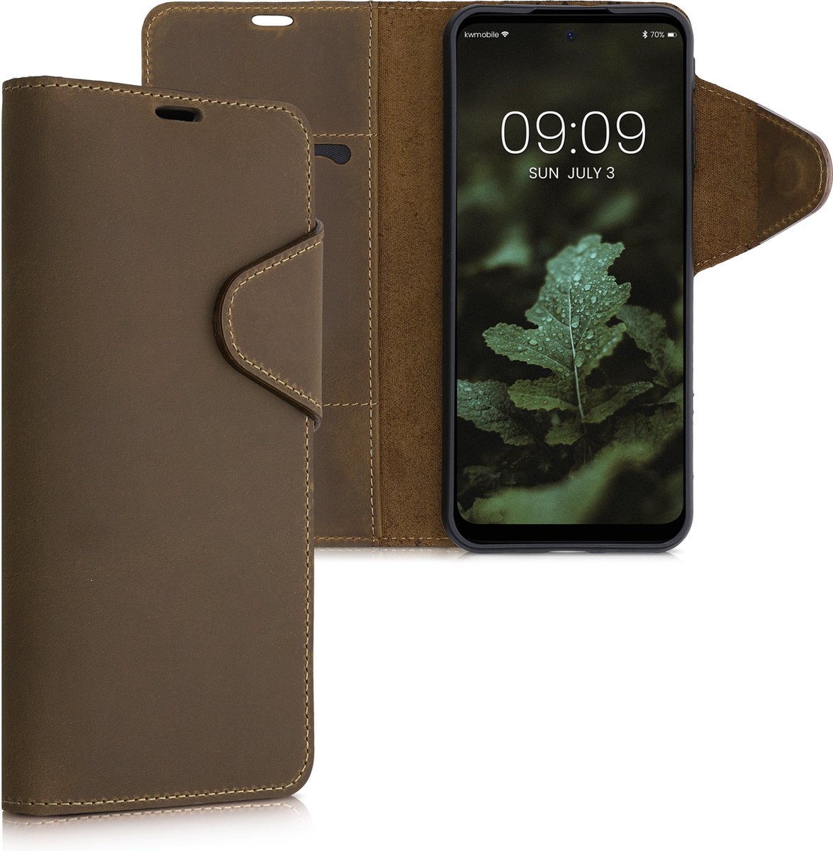 kalibri telefoonhoesje geschikt voor Motorola Moto G31 / Moto G41 - Hoesje met pasjeshouder en standaard - bruin - Wallet case
