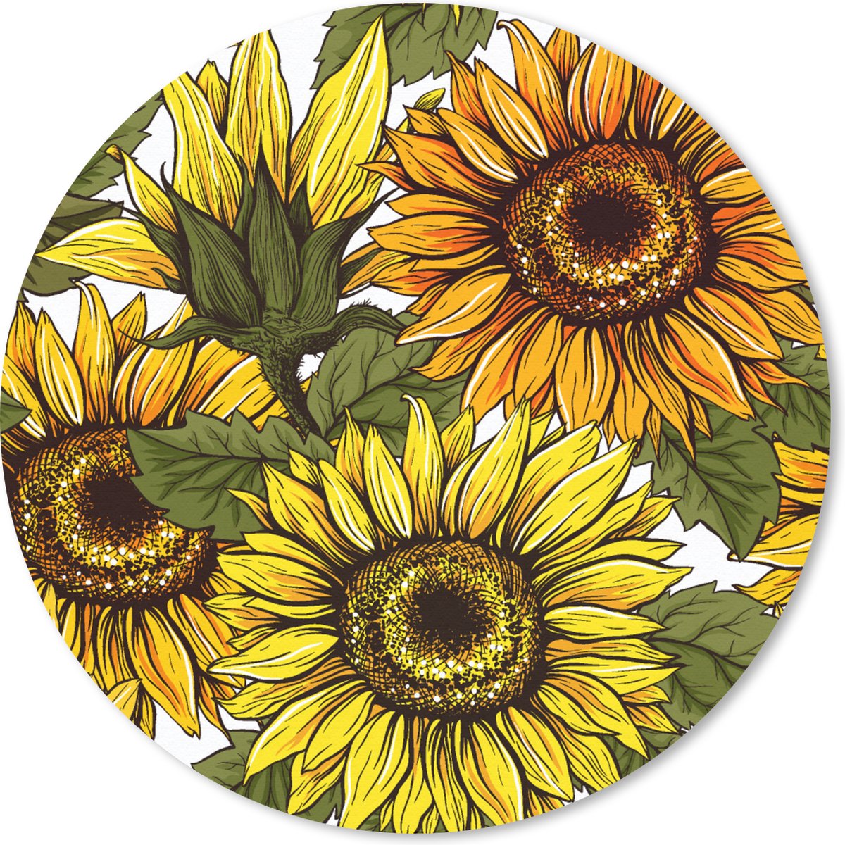 Muismat rond 40x40 cm - Mousepad Zonnebloem - Vintage - Design - Ronde muismatten