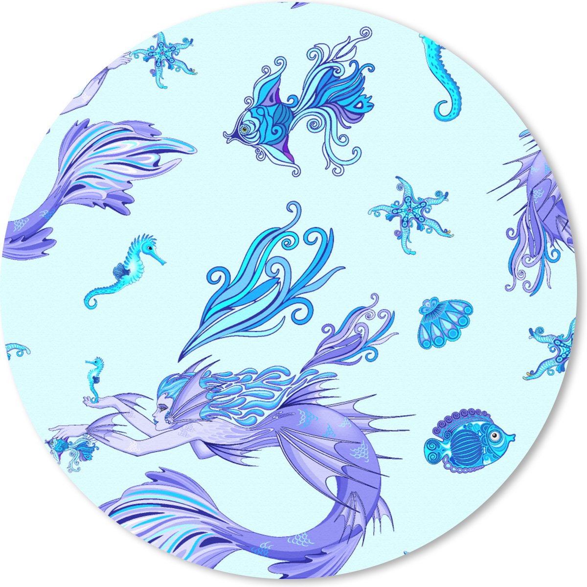 Muismat rond 30x30 cm - Mousepad Patronen - Vis - Zeemeermin - Mermaid - Ronde muismatten