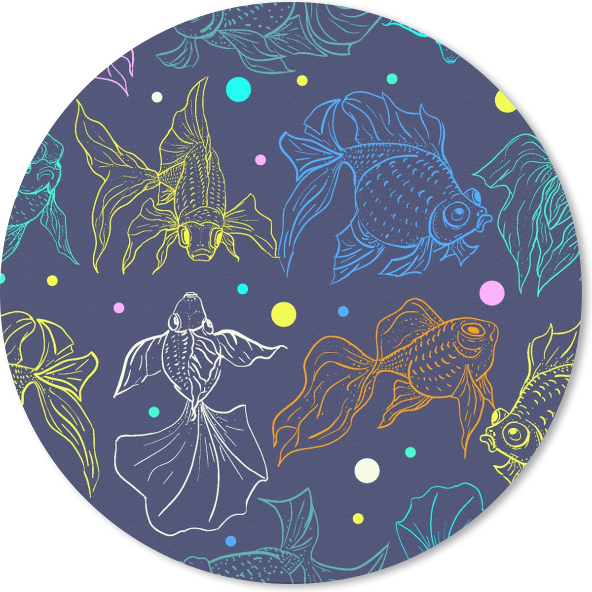 Muismat rond 30x30 cm - Mousepad Neon - Vissen - Pastel - Patronen - Ronde muismatten