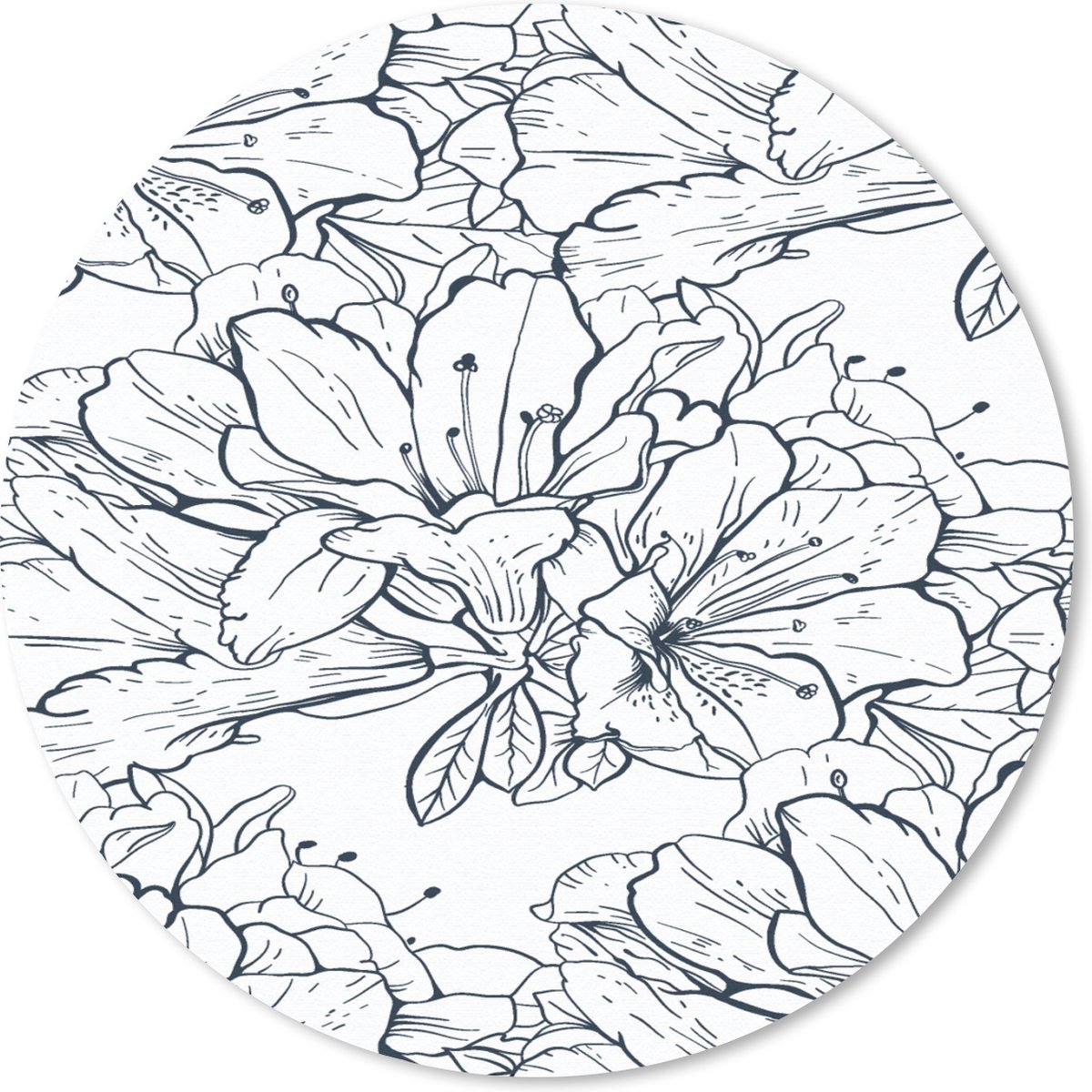 Muismat rond 20x20 cm - Mousepad Bloemen - Patroon - Lijn - Ronde muismatten
