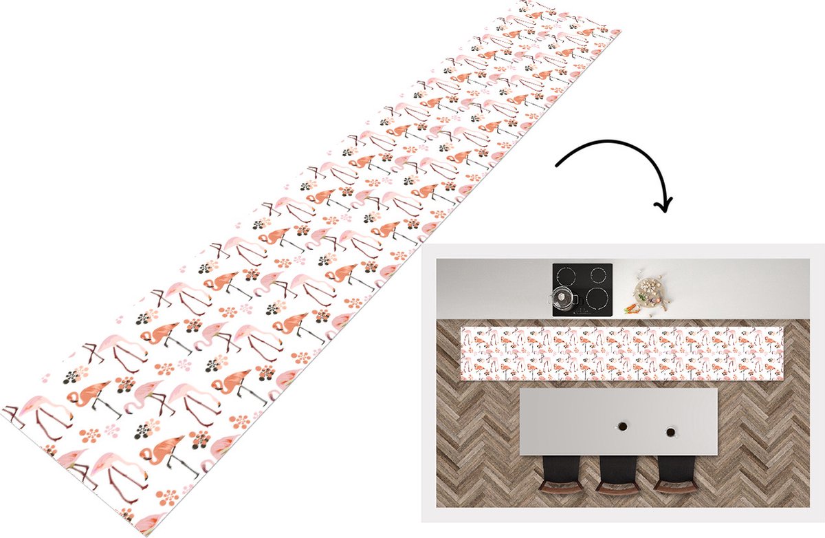 KitchenYeah Keukenloper - Keukenmat - Patroon - Flamingo - Bloemen - Keuken vloerkleed Multicolor