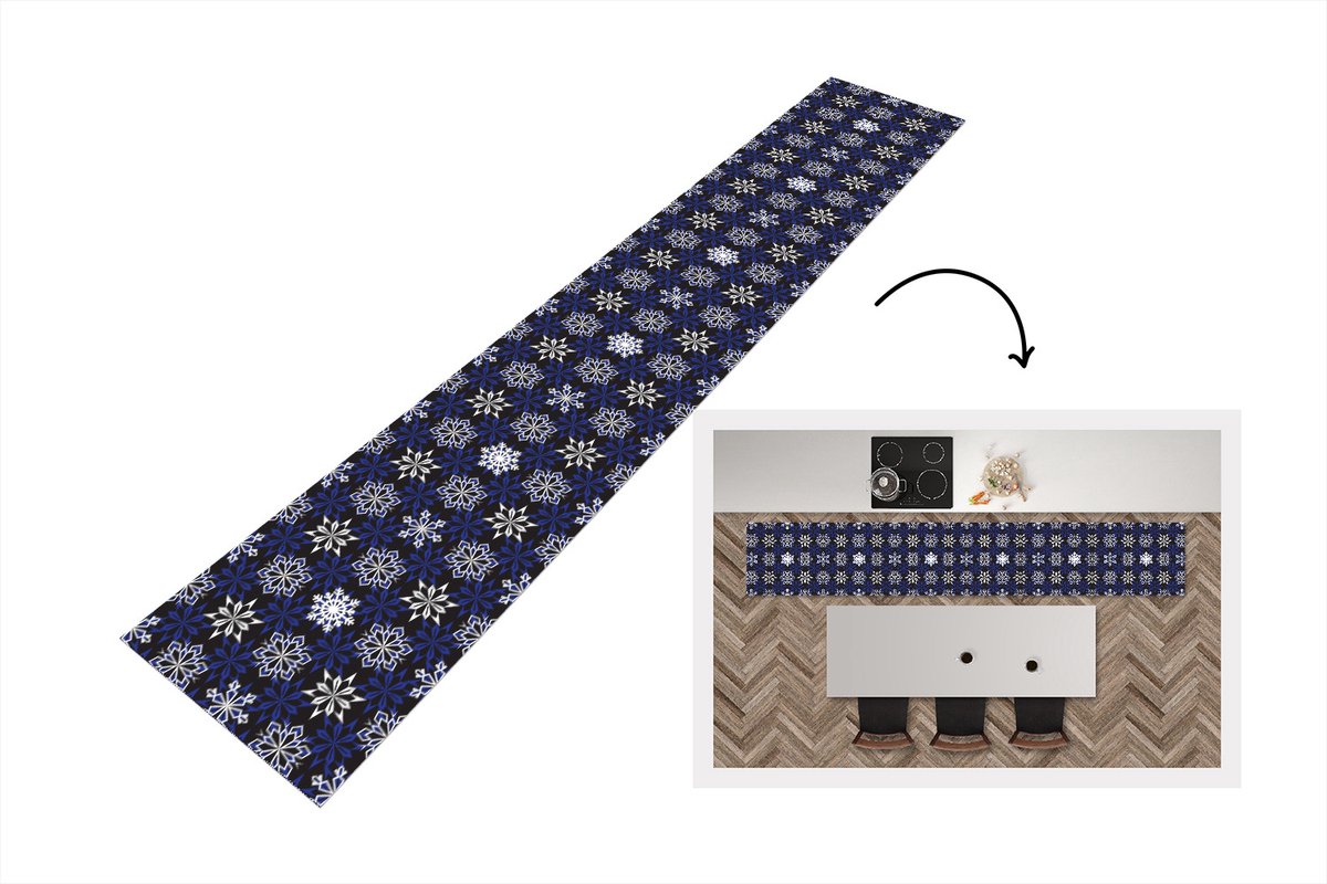 Keukenloper - Keukenmat - Nieuwjaar - Sneeuwvlok - Kerst - Patroon - 360x60 cm - Keuken vl