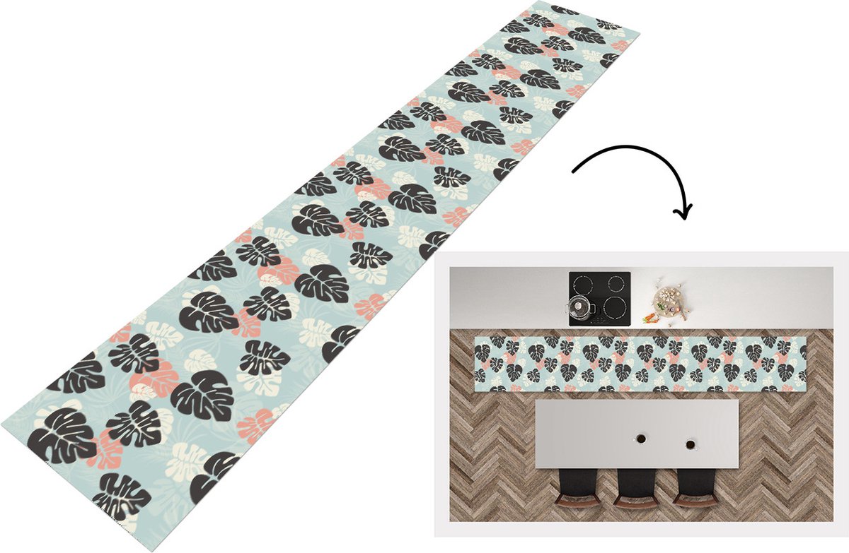 KitchenYeah Keukenloper - Keukenmat - Bladeren - Monstera - Hawaii - Patronen - 360x60 cm - Keuken vloerkleed Multicolor
