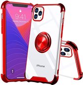iPhone 12 hoesje silicone met ringhouder Back Cover case - Transparant/Rood