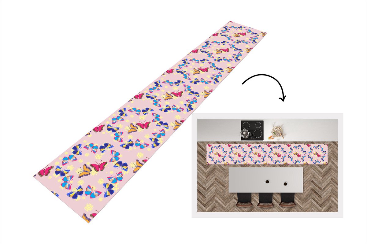 KitchenYeah Keukenloper - Keukenmat - Meisje - Vlinder - Insecten - Patronen - Keuken vloerkleed Multicolor