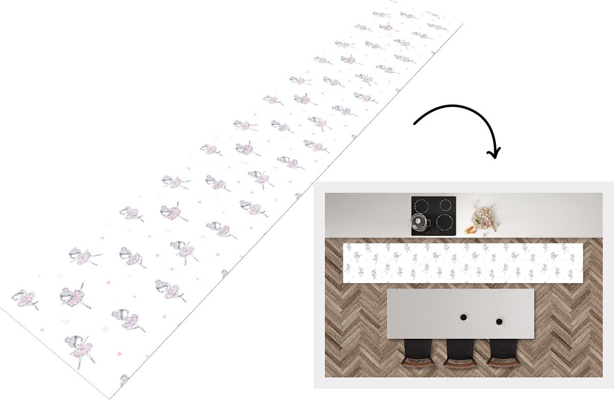 KitchenYeah Keukenloper - Keukenmat - Meiden - Ballet - Roze - Patronen - 360x60 cm - Keuken vloerkleed Multicolor