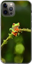 Geschikt voor iPhone 13 Pro hoesje - Kikker - Takken - Groen - Siliconen Telefoonhoesje