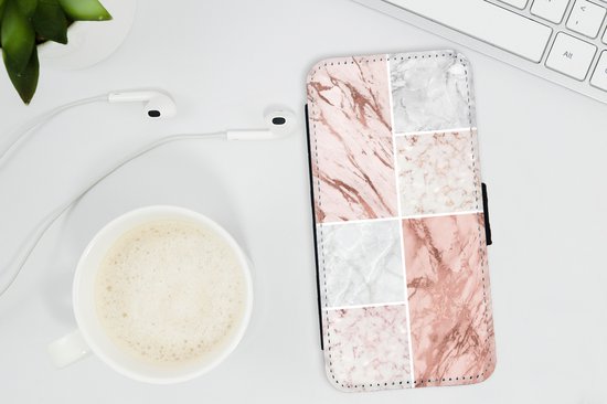Étui pour téléphone Bookcase iPhone SE 2020 - Marbre - Wit - Rosé - Avec compartiments - Étui portefeuille avec fermeture magnétique