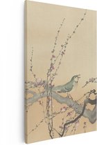 Artaza Canvas Schilderij Zangvogel en Pruimenbloesem - Ohara Koson - 80x120 - Groot - Kunst - Wanddecoratie Woonkamer