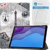 Tablet hoes & 2-Pack Screenprotector geschikt voor Lenovo Tab M10 (TB-X306F) - 10.1 Inch - Auto Wake/Sleep functie - Eiffeltoren