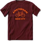 Amsterdam Bike City T-Shirt | Souvenirs Holland Kleding | Dames / Heren / Unisex Koningsdag shirt | Grappig Nederland Fiets Land Cadeau | - Burgundy - L