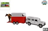 Kids Globe Die Cast pull back Landrover met paardentrailer
