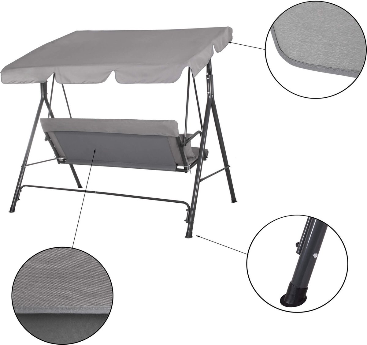 Springos - Schommelbank Luna - 3-zits - Grijs - 170 x 110 x 150 cm — afbeelding 9