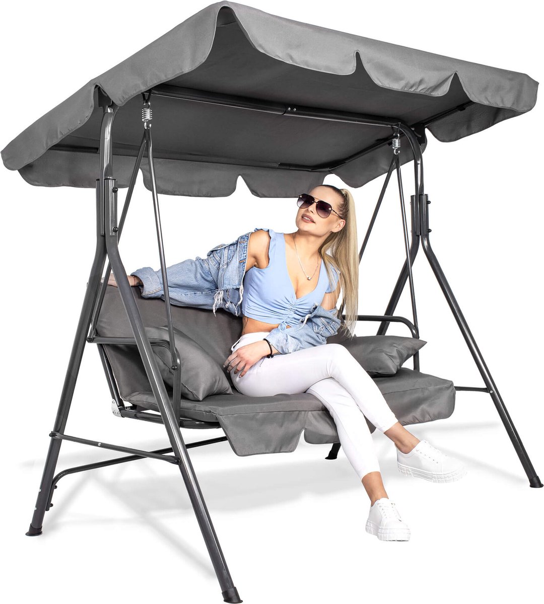 Springos - Schommelbank Luna - 3-zits - Grijs - 170 x 110 x 150 cm — afbeelding 24