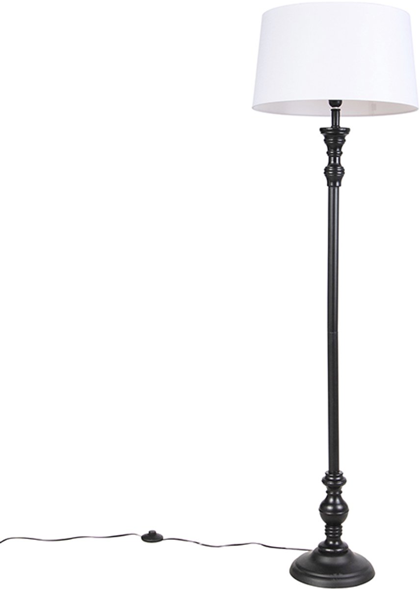 QAZQA classico - Klassieke Vloerlamp | Staande Lamp met kap - 1 lichts - H 1575 mm - Wit - Woonkamer | Slaapkamer | Keuken