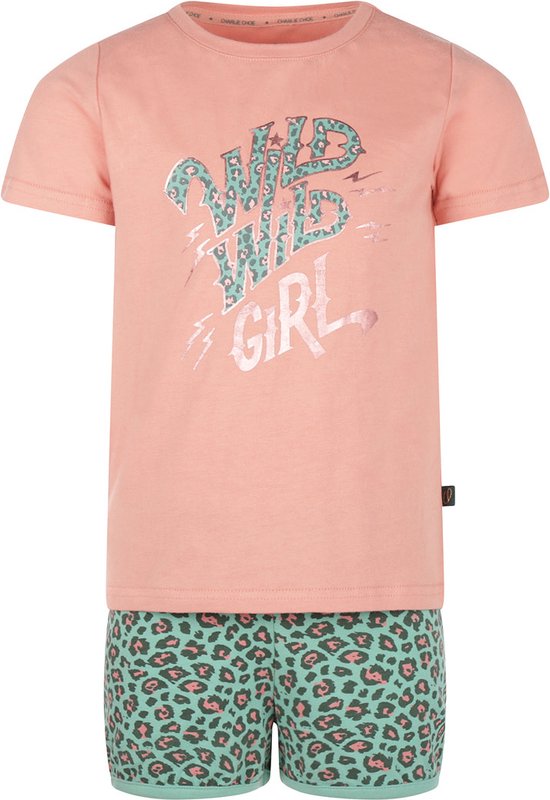 Charlie Choe - Pyjama - Shortama - Groen - Roze - Panter - Maat 98/104