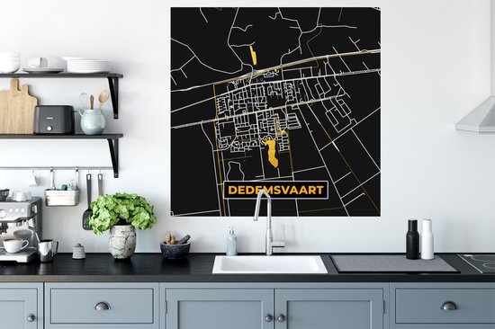 Stickers muraux - Dedemsvaart - Black and Gold et Or - Plan de la ville - Carte - Plan d'étage - 100x100 cm - Feuille adhésive XXL