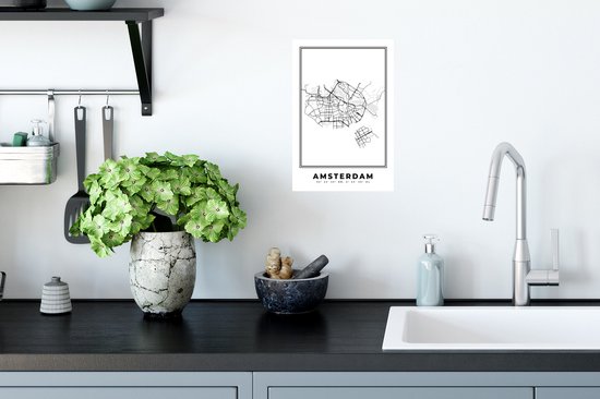 Stickers muraux - Carte - Amsterdam - Zwart Wit - Plan de la ville - Carte - Nederland - 20x30 cm - Feuille adhésive