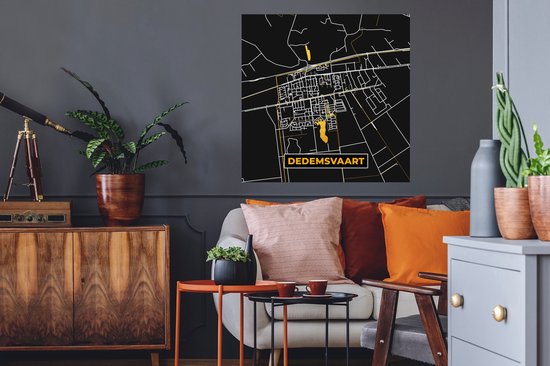 Stickers muraux - Dedemsvaart - Black and Gold et Or - Plan de la ville - Carte - Plan d'étage - 80x80 cm - Feuille adhésive