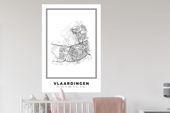Stickers muraux - Pays- Nederland - Vlaardingen - Plan de la ville - Carte - Zwart Wit - Carte - 80x120 cm - Feuille adhésive